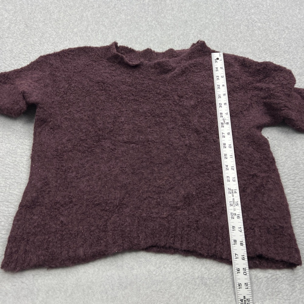 Poetry Sweater‎ Women's 6 Burgundy Alpaca Blend Boucle Knit Crew Fuzzy Pullover - Picture 4 of 10